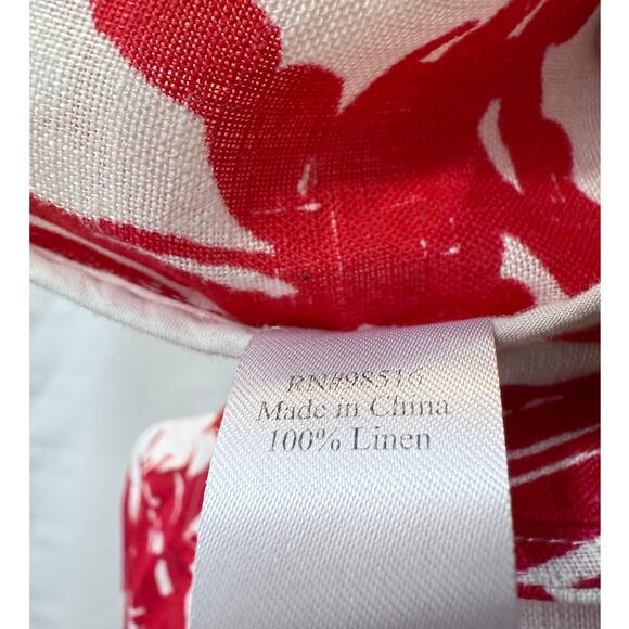 Coldwater Creek Size 6 Womens 100% Linen Top Red White Floral Long Sleeve Button - Picture 6 of 6